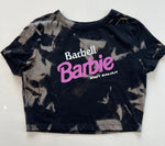 Ladies' "Barbell Barbie" Fitted Crop T-Shirt - Bleached Black, L