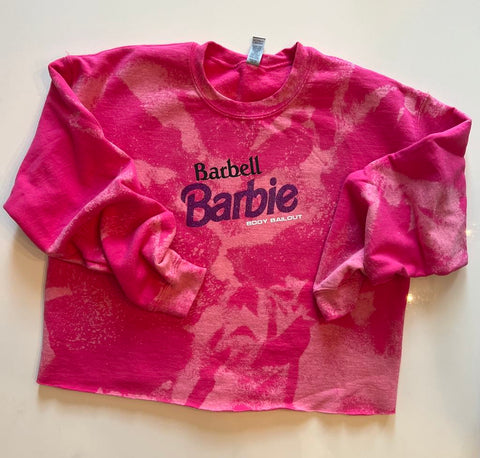 Crop Sweatshirt - "Barbell Barbie" - Bleached Fuchsia, L
