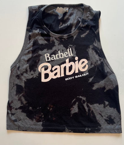 Ladies' "Barbell Barbie" Festival Crop Tank - Bleached Black, M