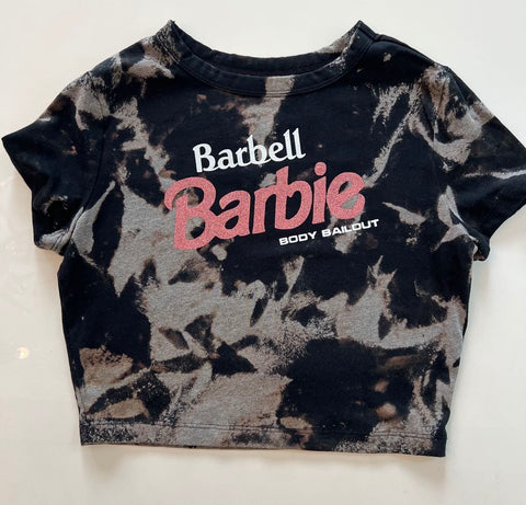 Ladies' "Barbell Barbie" Fitted Crop T-Shirt - Bleached Black, M