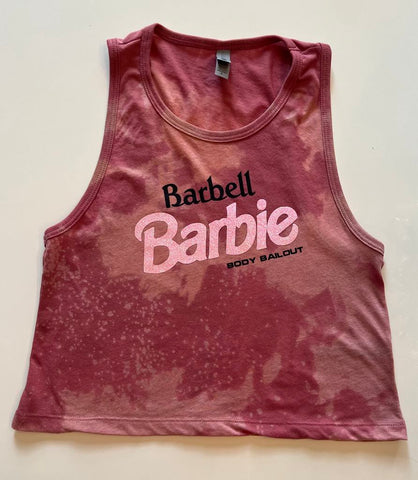 Ladies' "Barbell Barbie" Festival Crop Tank - Bleached Smoked Paprika, S