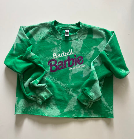Crop Sweatshirt - "Barbell Barbie" - Bleached Kelly Green, S
