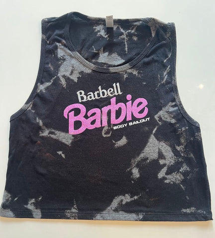 Ladies' "Barbell Barbie" Festival Crop Tank - Bleached Black, XL