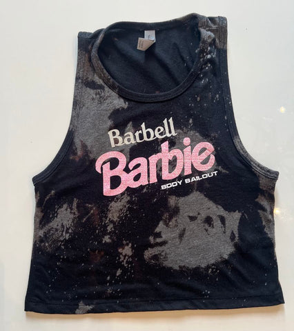 Ladies' "Barbell Barbie" Festival Crop Tank - Bleached Black, XS