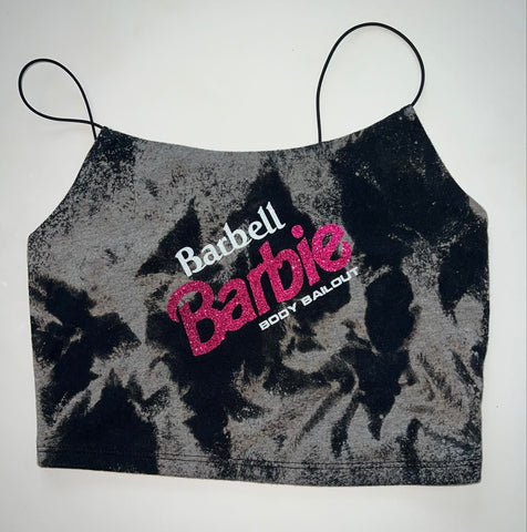 Ladies' "Barbell Barbie" Cropped Cami Tank - Bleached Black, XS