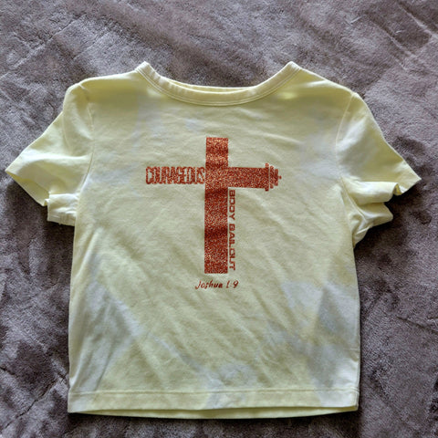 Ladies' "Courageous" Fitted Crop T-Shirt - Bleached Pale Yellow, S