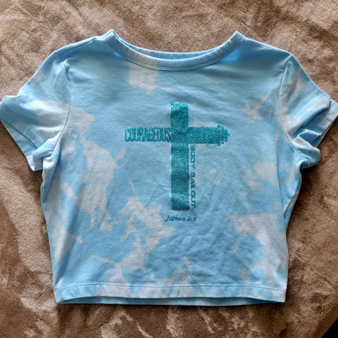 Ladies' "Courageous" Fitted Crop T-Shirt - Bleached Sky Blue, M