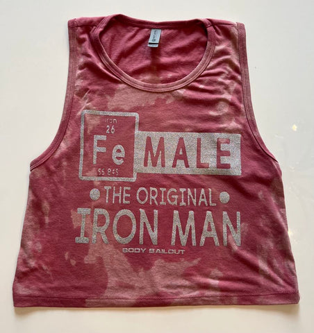 Ladies' "FeMALE The Original Iron Man" Festival Crop Tank - Bleached Smoked Paprika, M