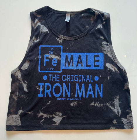 Ladies' "FeMALE The Original Iron Man" Festival Crop Tank - Bleached Black, XL