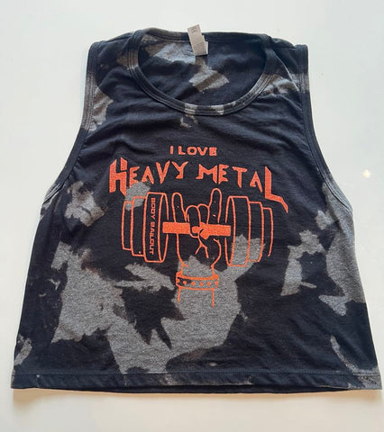 Ladies' "I Love Heavy Metal" Festival Crop Tank - Bleached Black, M