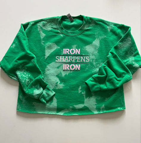 Crop Sweatshirt - "Iron Sharpens Iron" - Bleached Kelly Green, L