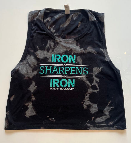 Ladies' "Iron Sharpens Iron" Festival Crop Tank - Bleached Black, L