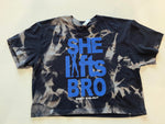 Ladies' "She Lifts Bro" Loose Fit Crop T-Shirt - Bleached Black, L