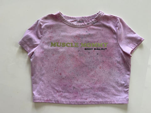 Ladies' "Muscle Mommy" Fitted Crop T-Shirt - Dye Splattered Pink, L