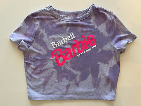 Ladies' "Barbell Barbie" Fitted Crop T-Shirt - Bleached Lavender, M