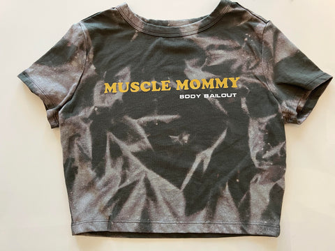 Ladies' "Muscle Mommy" Fitted Crop T-Shirt - Bleached Olive Green, M