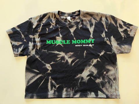 Ladies' "Muscle Mommy" Loose Fit Crop T-Shirt - Bleached Black, M