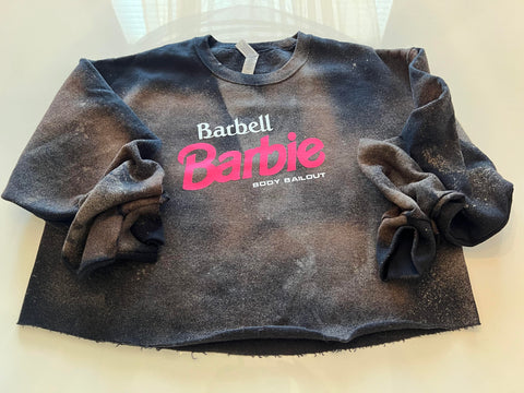 Crop Sweatshirt - "Barbell Barbie" - Bleached Black, M