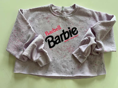 Crop Sweatshirt - "Barbell Barbie" - Dye Splattered Pink, M