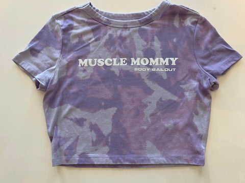 Ladies' "Muscle Mommy" Fitted Crop T-Shirt - Bleached Lavender, M
