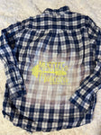 Upcycled Flannel Shirt - "Muscles & Mascara" - Navy & White Plaid, M