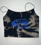 Ladies' "Muscles & Mascara" Cropped Cami Tank - Bleached Black, XS