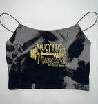 Ladies' "Muscles & Mascara" Cropped Cami Tank - Bleached Black, M