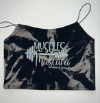 Ladies' "Muscles & Mascara" Cropped Cami Tank - Bleached Black, L