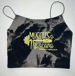 Ladies' "Muscles & Mascara" Cropped Cami Tank - Bleached Black, S