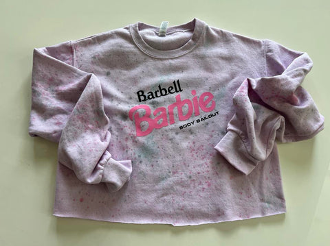Crop Sweatshirt - "Barbell Barbie" - Dye Splattered Pink, S