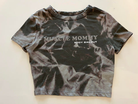 Ladies' "Muscle Mommy" Fitted Crop T-Shirt - Bleached Olive Green, S