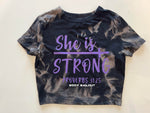 Ladies' "She Is Strong" Fitted Crop T-Shirt - Bleached Black, S