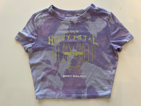 Ladies' "I Love Heavy Metal" Fitted Crop T-Shirt - Bleached Lavender, S