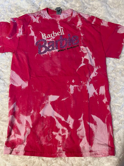 Unisex T-shirt - "Barbell Barbie" - Bleached Fuchsia, S