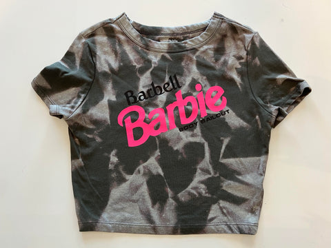 Ladies' "Barbell Barbie" Fitted Crop T-Shirt - Bleached Olive Green, S