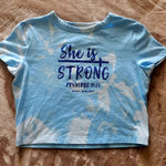 Ladies' "She Is Strong" Fitted Crop T-Shirt - Bleached Sky Blue, L