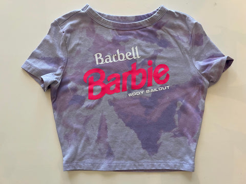 Ladies' "Barbell Barbie" Fitted Crop T-Shirt - Bleached Lavender, XS