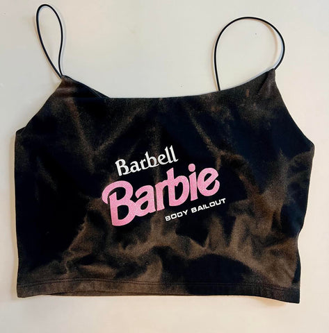 Ladies' "Barbell Barbie" Cropped Cami Tank - Bleached Black, S