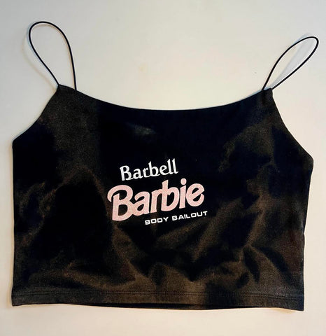 Ladies' "Barbell Barbie" Cropped Cami Tank - Bleached Black, M