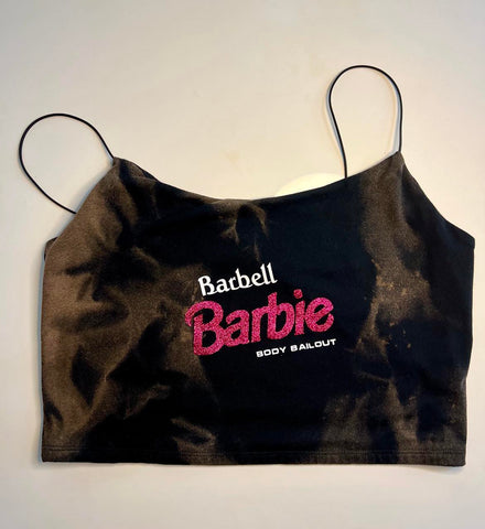 Ladies' "Barbell Barbie" Cropped Cami Tank - Bleached Black, L