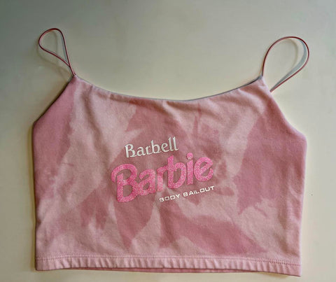 Ladies' "Barbell Barbie" Cropped Cami Tank - Bleached Blush, M