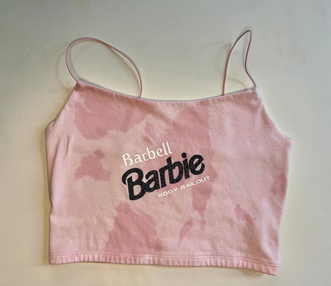 Ladies' "Barbell Barbie" Cropped Cami Tank - Bleached Blush, S