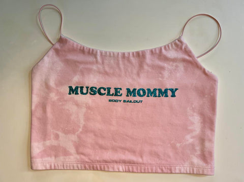 Ladies' "Muscle Mommy" Cropped Cami Tank - Bleached Blush, L