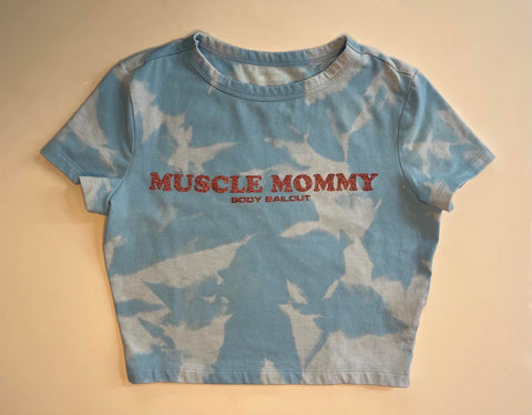 Ladies' "Muscle Mommy" Fitted Crop T-Shirt - Bleached Sky Blue, M