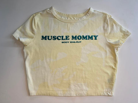 Ladies' "Muscle Mommy" Fitted Crop T-Shirt - Bleached Pale Yellow, L