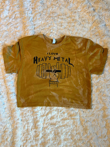Ladies' "I Love Heavy Metal" Loose Fit Crop T-Shirt - Bleached Gold, S