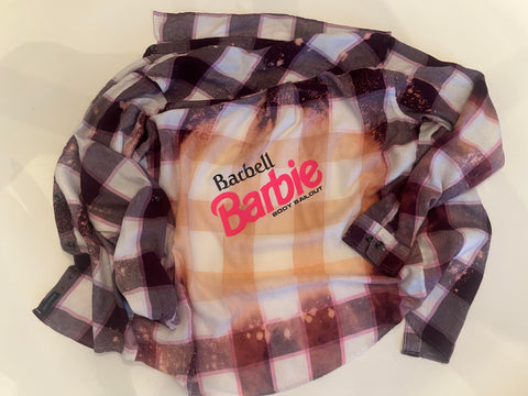 Upcycled Flannel Shirt - "Barbell Barbie" - Pink, White & Black Plaid, M