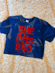 Ladies' "She Lifts Bro" Loose Fit Crop T-Shirt - Bleached Royal Blue, XS