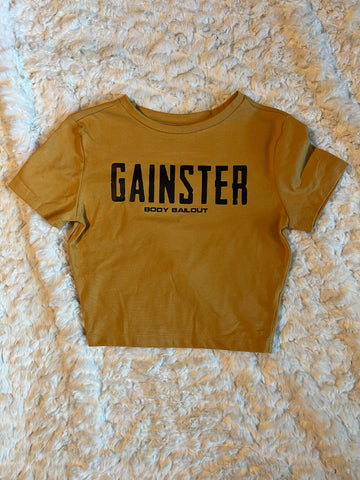 Ladies' "Gainster" Fitted Crop T-Shirt - Gold, XS