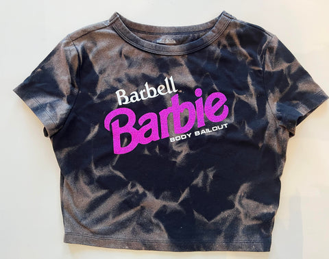 Ladies' "Barbell Barbie" Fitted Crop T-Shirt - Bleached Black, M